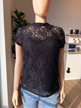 Worthington Black Lace Cap-Sleeve Blouse